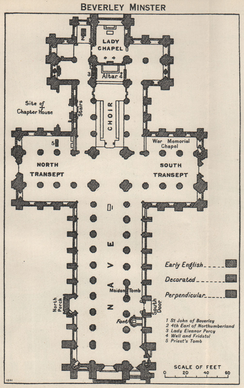 Beverley Minster floor plan. Yorkshire 1957 old vintage map chart